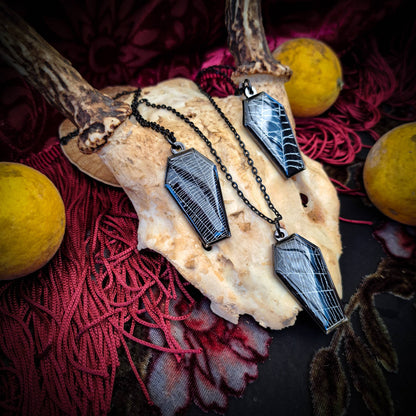 Real Spiderweb Coffin Black Necklace