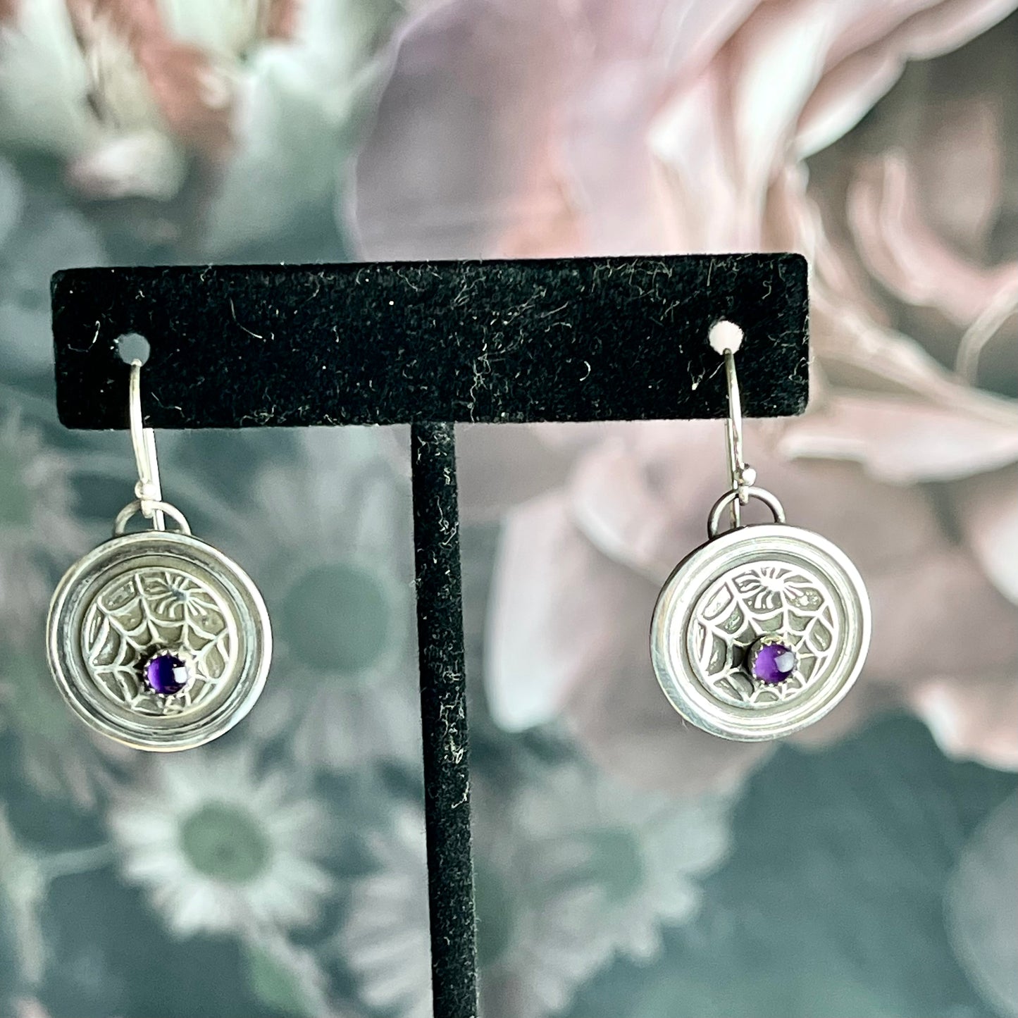 Gothic Victorian Handmade Amethyst Spider Web Earrings