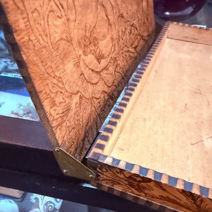 Antique Art Nouveau Pyrography Hinged Wooden Poppy Box