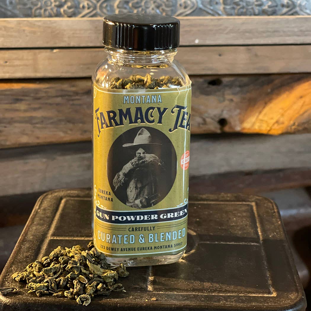 Gu n Powder Green Tea in a glass jar Annie Oakley