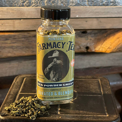 Gu n Powder Green Tea in a glass jar Annie Oakley