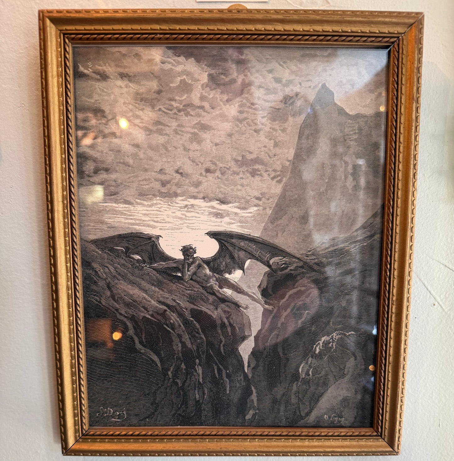 Antique Framed Paradise Lost Gustave Dore Night Wings Gold Frame