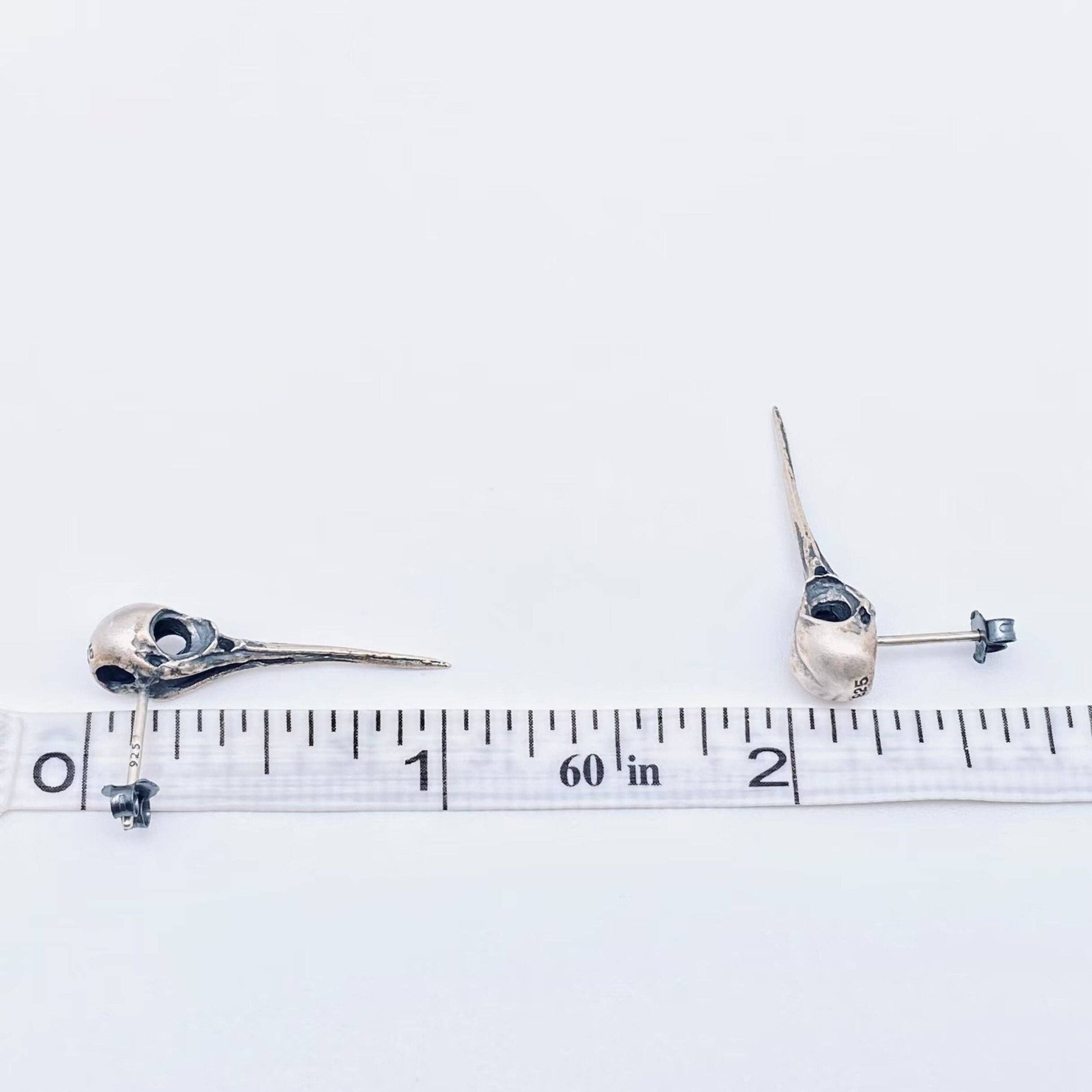 925 Sterling Silver Vintage Hummingbird Skull Ear Studs - GT - Loved To Death