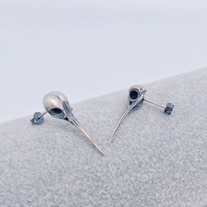 925 Sterling Silver Vintage Hummingbird Skull Ear Studs - GT - Loved To Death