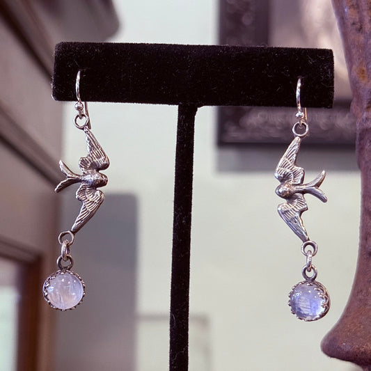 Sterling Victorian Swallow Stone Drop Earrings