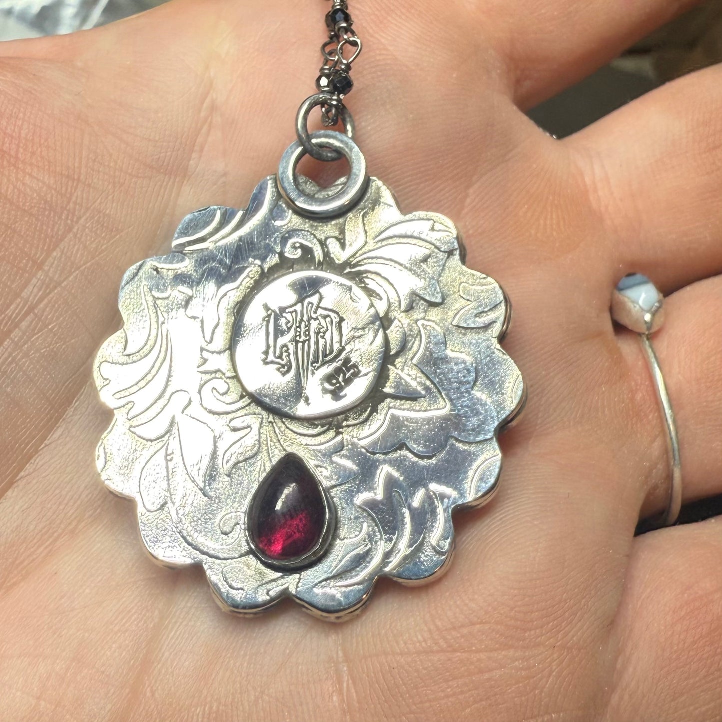 Sterling Gothic Victorian Lover’s Eye Heart Necklace Doretha