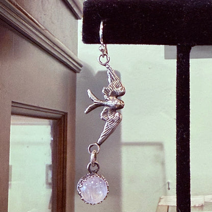 Sterling Victorian Swallow Stone Drop Earrings