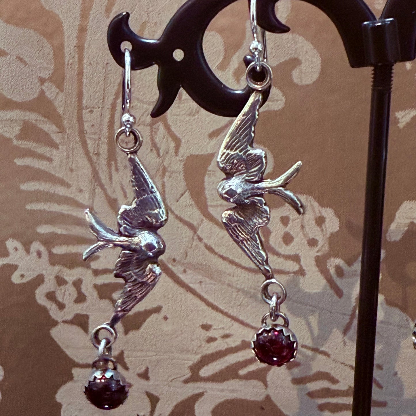 Sterling Victorian Swallow Stone Drop Earrings