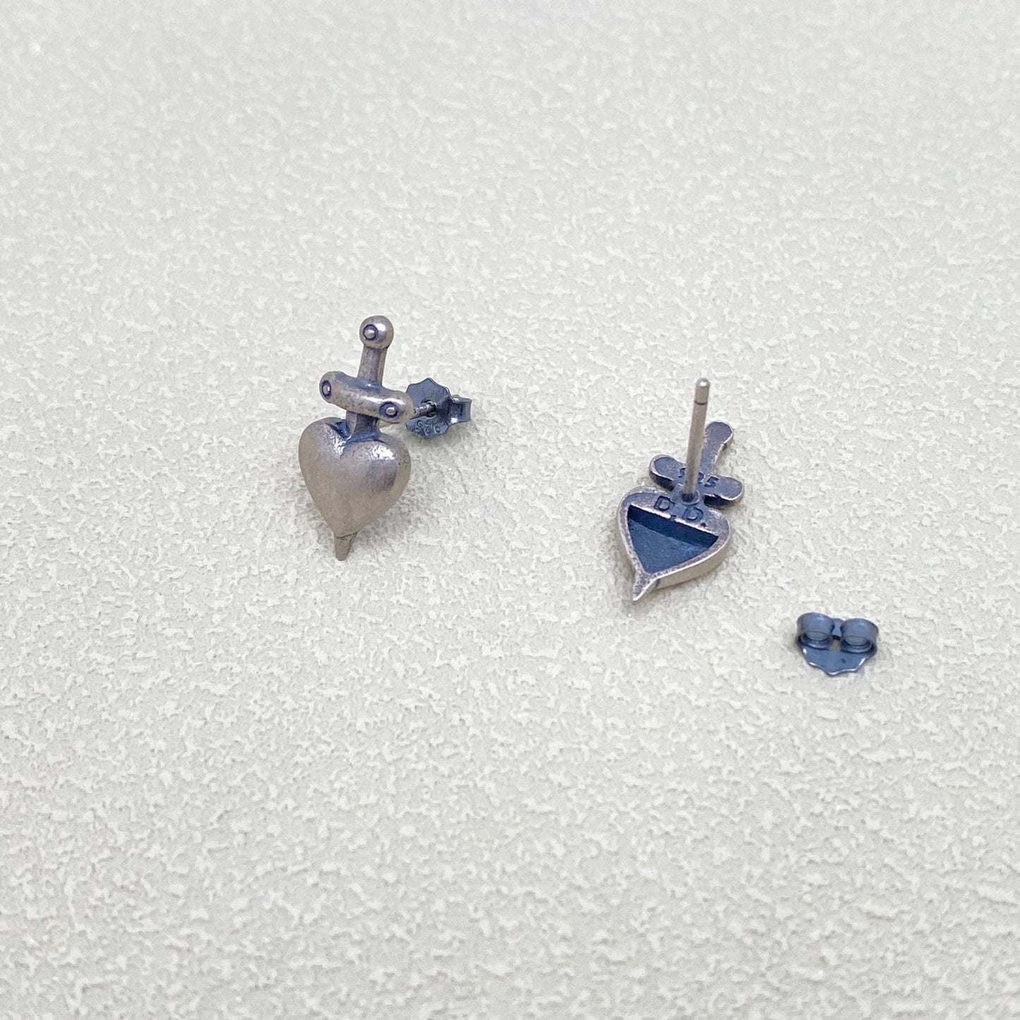 Sterling Silver Sword Piercing Through Heart Earrings