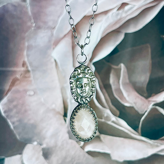 The Mini Medusa Gothic Victorian Sterling Necklace Rose Quartz