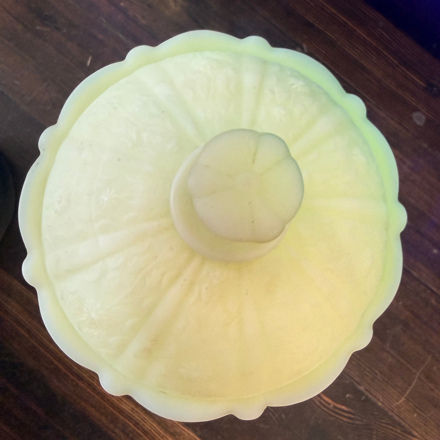 Antique Uranium Glass Fenton Candy Dish