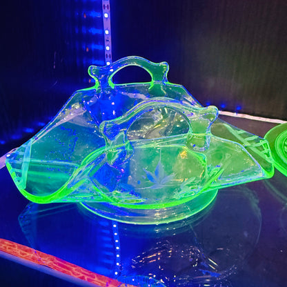 Antique Uranium Glass Curled Candy Dish
