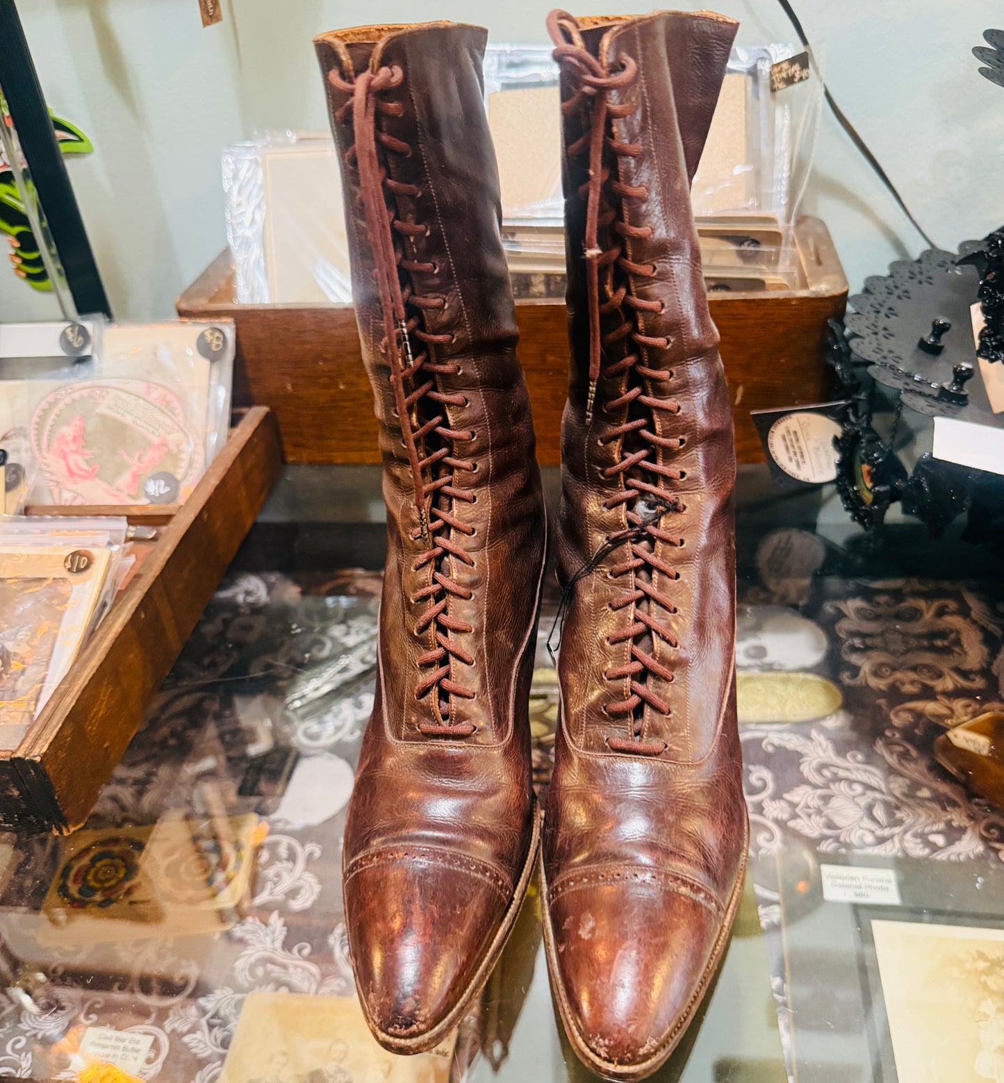 Victorian Brown Leather Witch Boots
