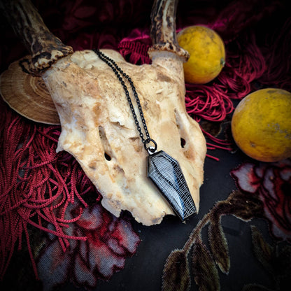 Real Spiderweb Coffin Black Necklace