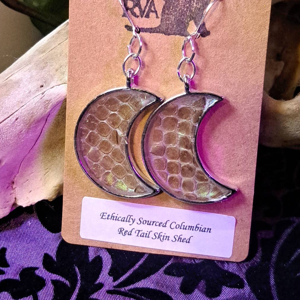 Snakeskin Shed Silver (Rhodium) Moons Earrings