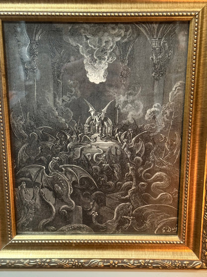 Antique Framed Paradise Lost Gustave Dore Scene Throne