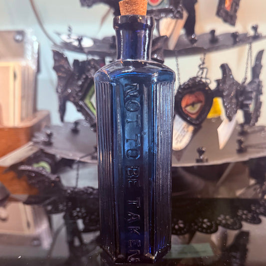 Antique Cobalt Poison Bottle Hexagonal