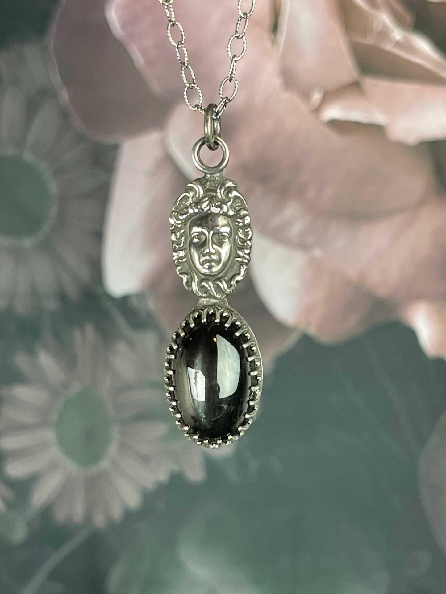 The Mini Medusa Gothic Victorian Sterling Necklace Cats Eye Diopside