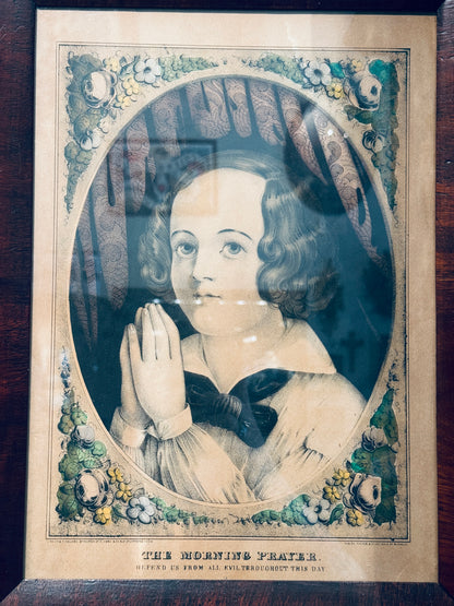 Victorian Framed Morning Prayer Lithograph