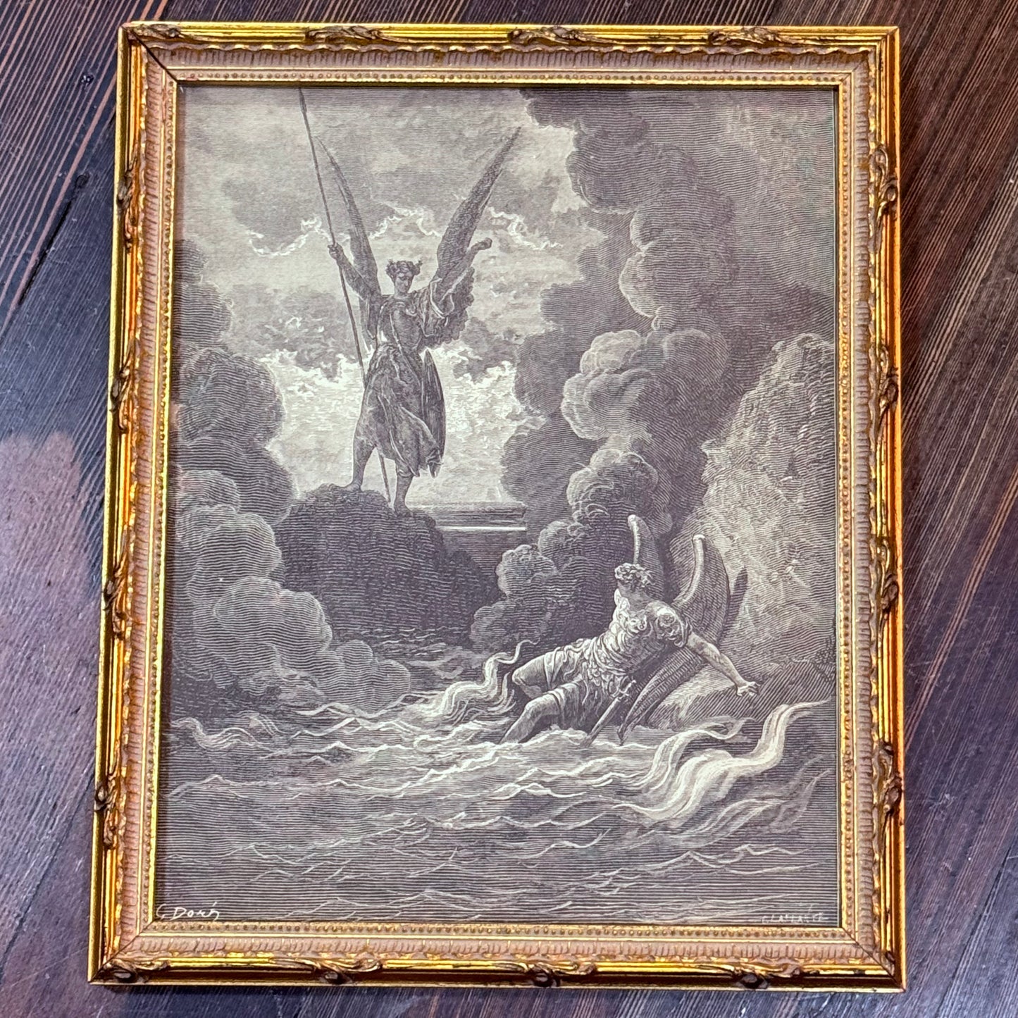 Antique Framed Paradise Lost Gustave Dore Thin Gold Frame