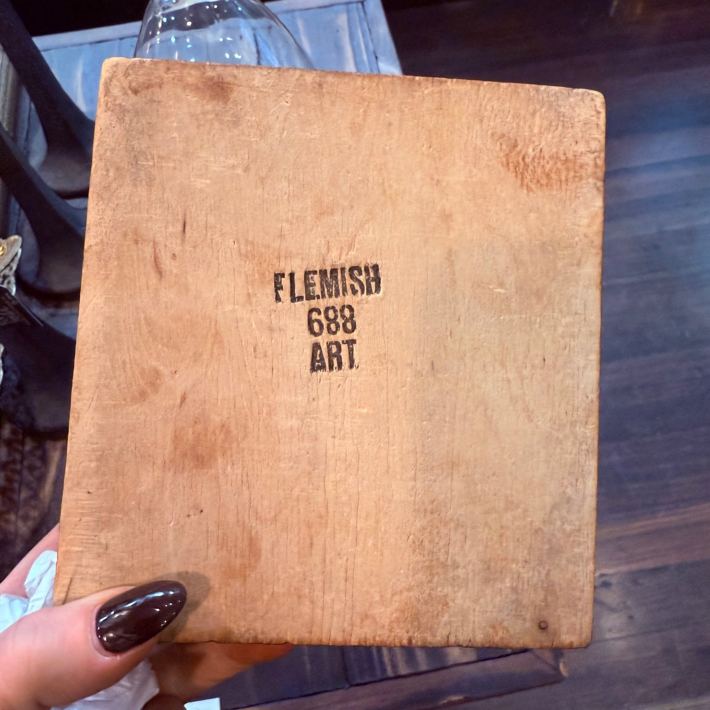 Antique Art Nouveau Woman & Grapes Pyrography Hinged Wooden Box