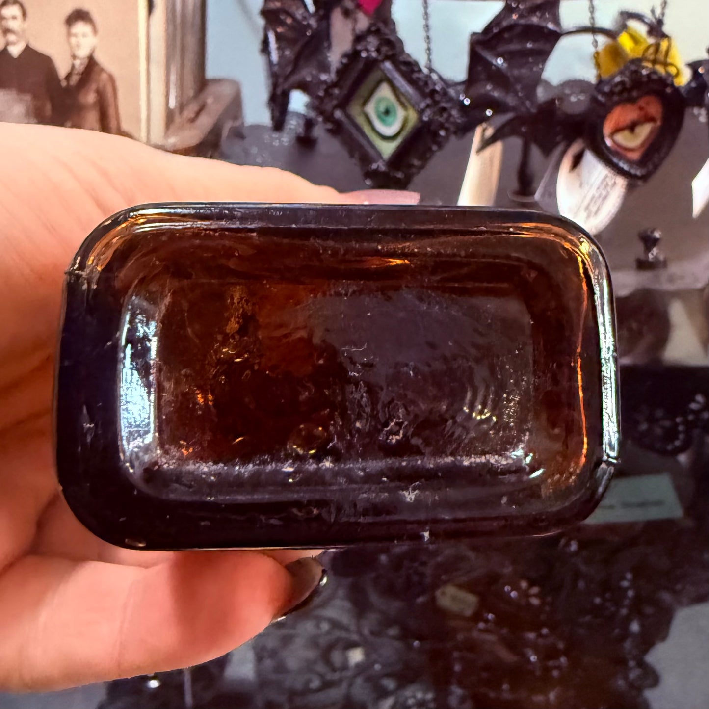 Antique Amber Poison Bottle Rectangular 6”
