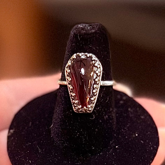 Sterling Garnet Coffin Ring Handmade