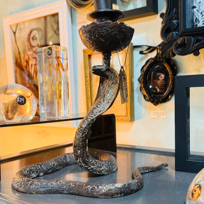 Antique Black Metal Coiled Cobra Candleholder