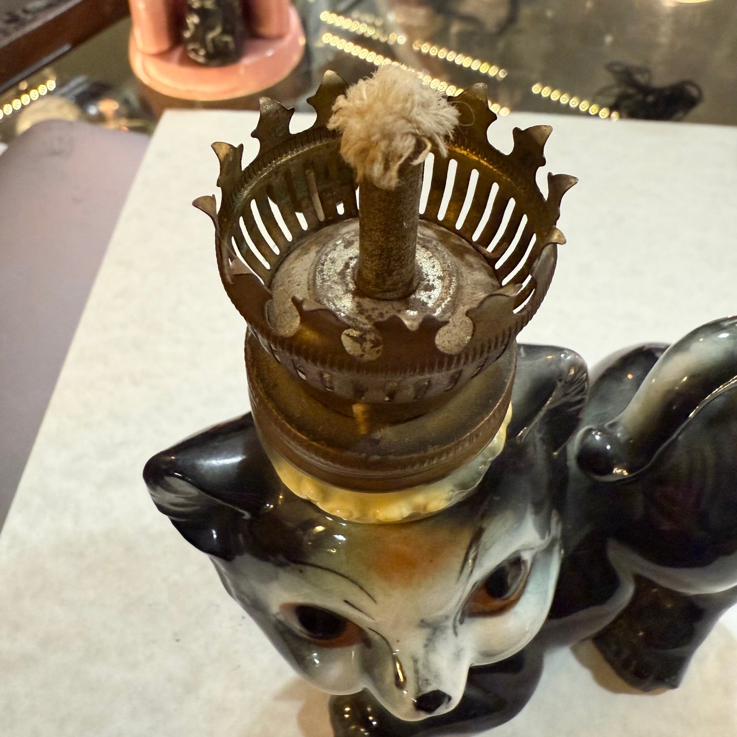 Antique 1940’s Kitten Oil Lamp