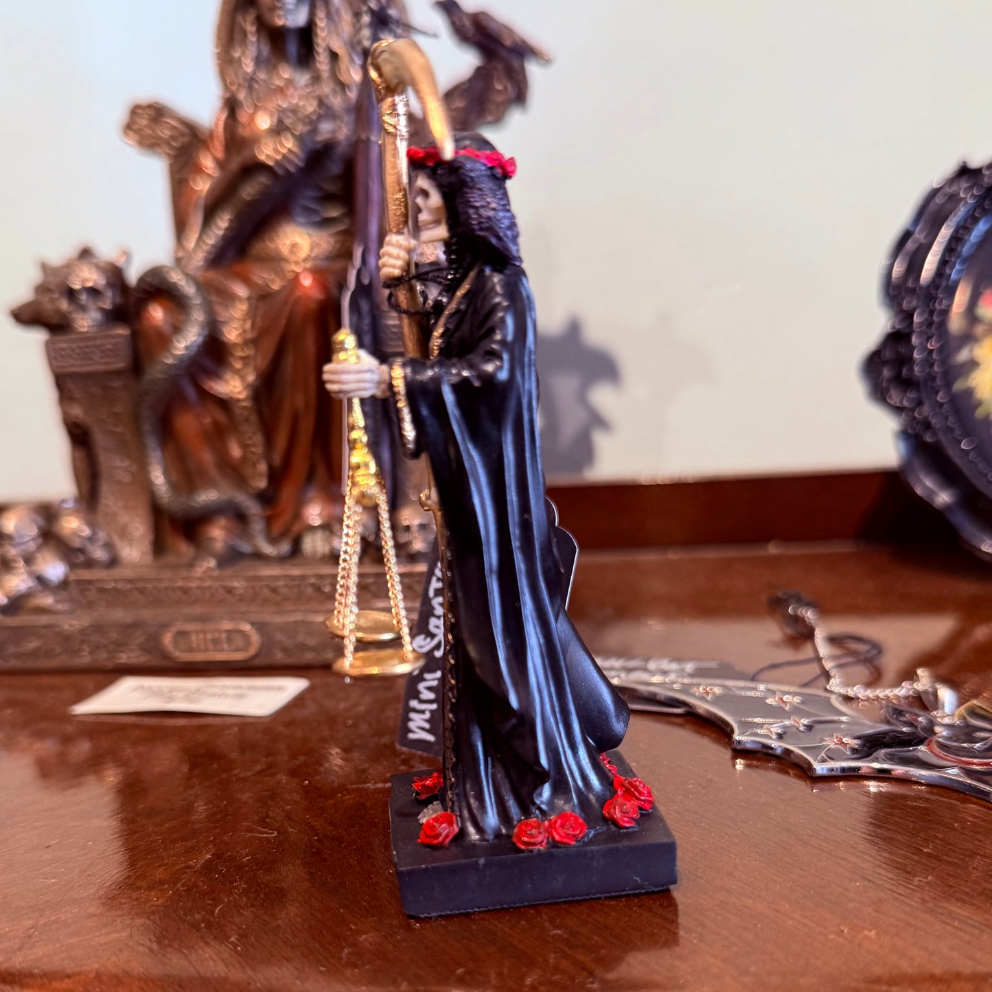 Santa Muerte Mini Altar Figure Black 4”