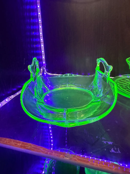 Antique Uranium Glass Curled Candy Dish
