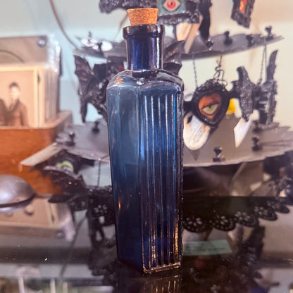Antique Cobalt Poison Bottle Hexagonal