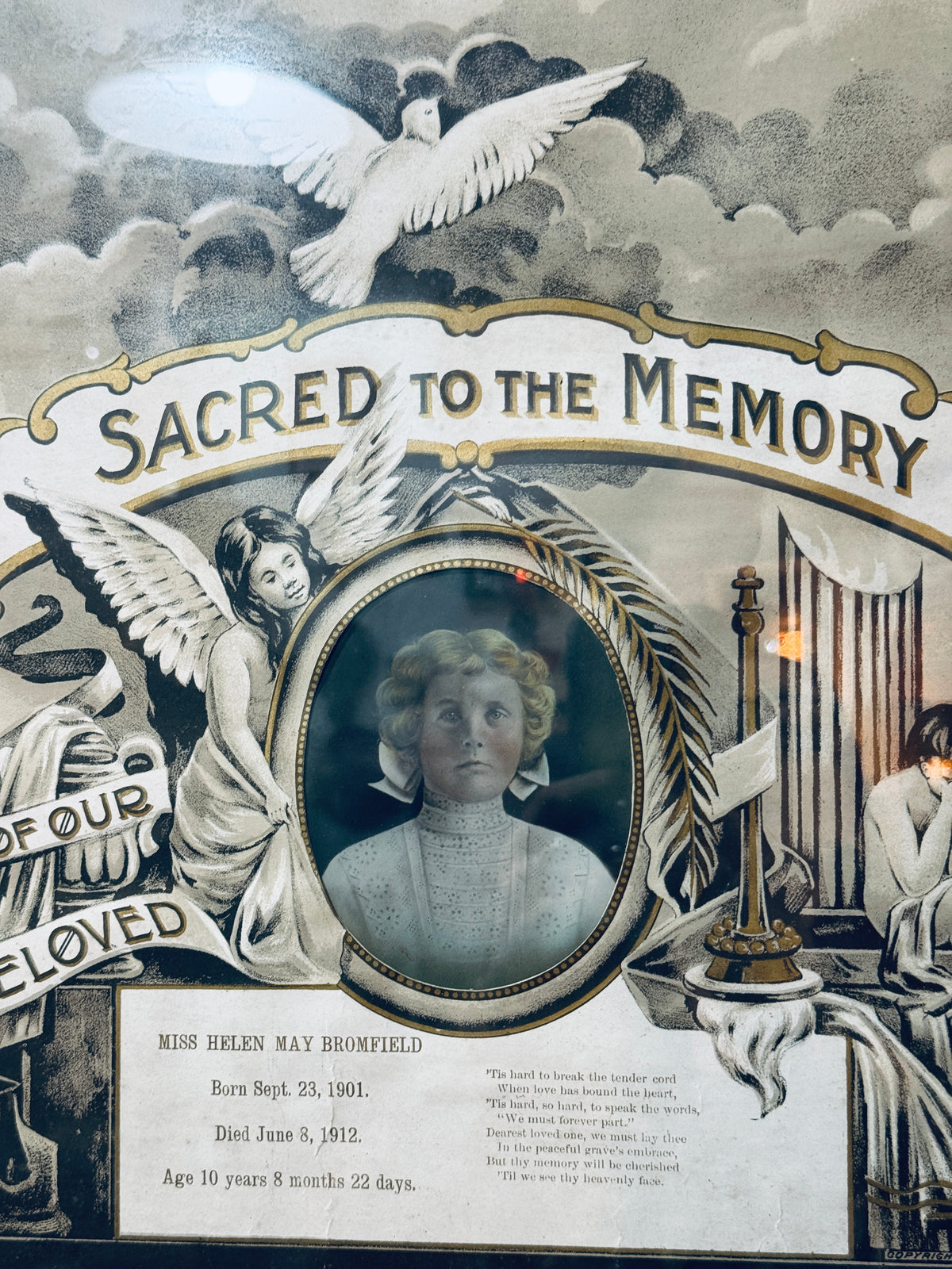 Victorian 1912 Memento Mori Sacred To The Memory Framed Remembrance