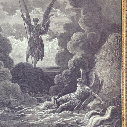 Antique Framed Paradise Lost Gustave Dore Thin Gold Frame