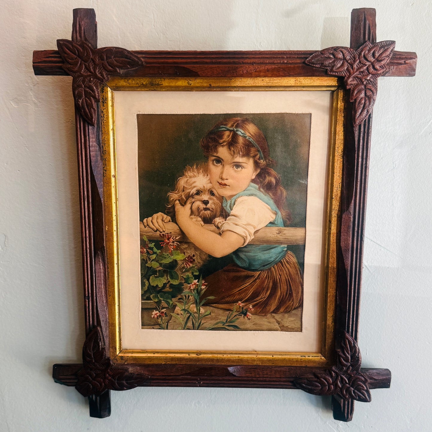 Victorian 1891 Framed { Two’s Company } Lithograph