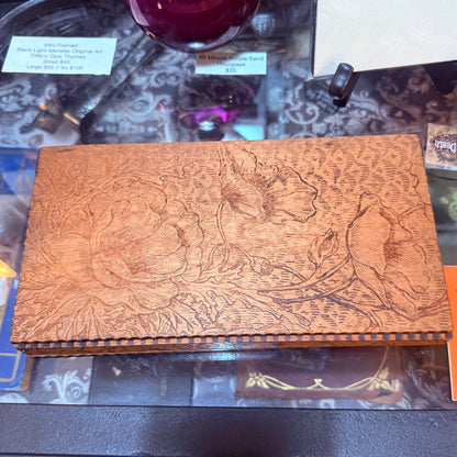 Antique Art Nouveau Pyrography Hinged Wooden Poppy Box