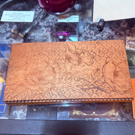 Antique Art Nouveau Pyrography Hinged Wooden Poppy Box
