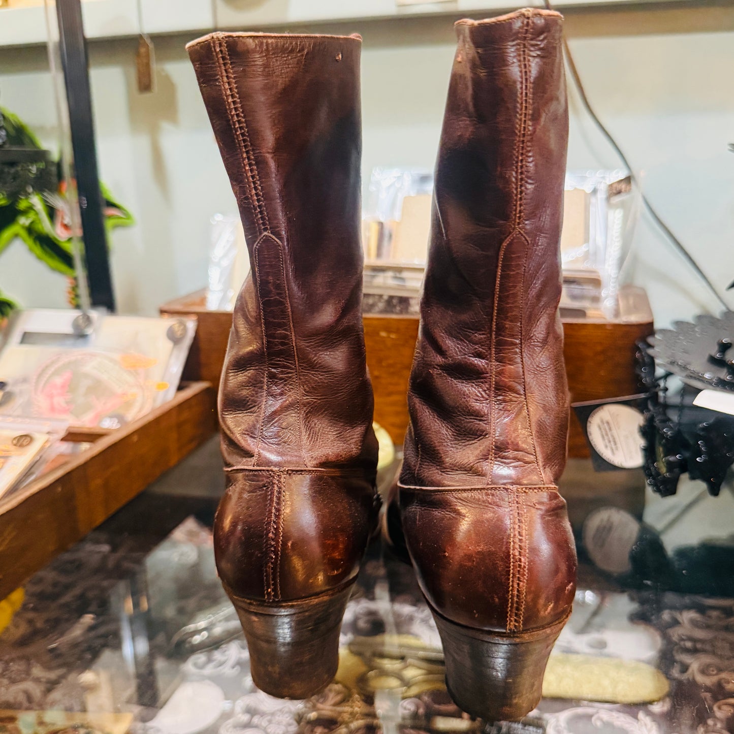 Victorian Brown Leather Witch Boots