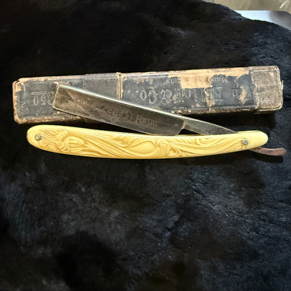 Antique Art Nouveau Woman Face Celluloid Razor With Box