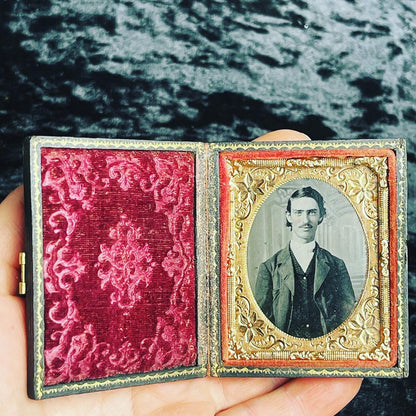 Victorian Hand Tinted Tintype in Black Latched Case