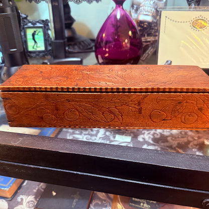 Antique Art Nouveau Pyrography Hinged Wooden Cherries Box