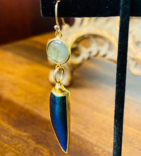 Load image into Gallery viewer, Beetle Elytra Labradorite Gold Filled Earrings
