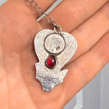 Purple Labradorite Spiderweb Heart Bat Handmade Sterling Necklace