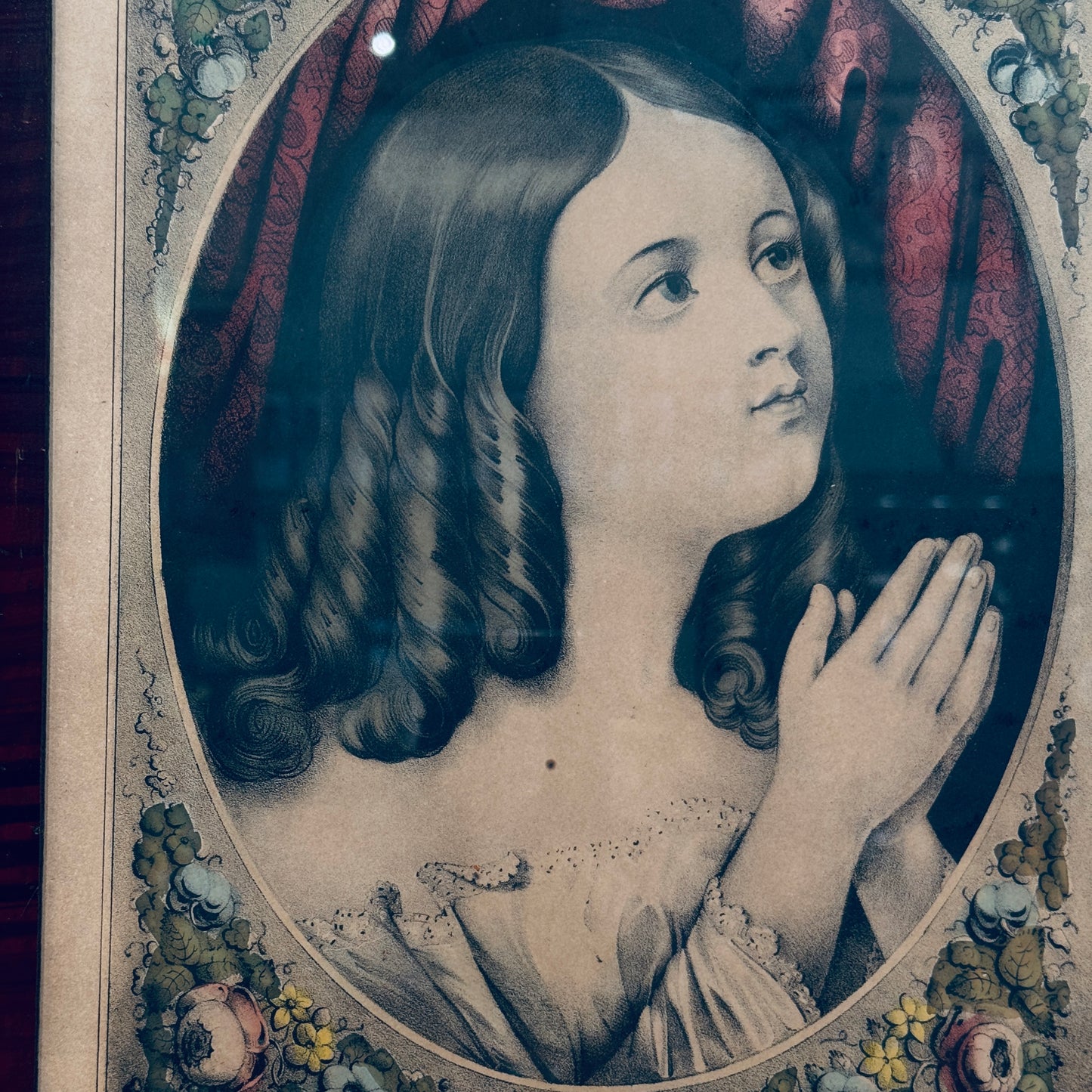 Victorian Framed Evening Prayer Lithograph