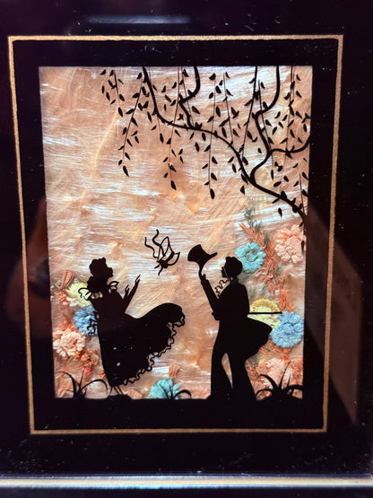 Antique Milkweed Black Framed Silhouette Couple