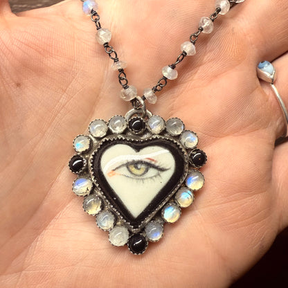 Sterling Gothic Victorian Lover’s Eye Heart Necklace Violet 10