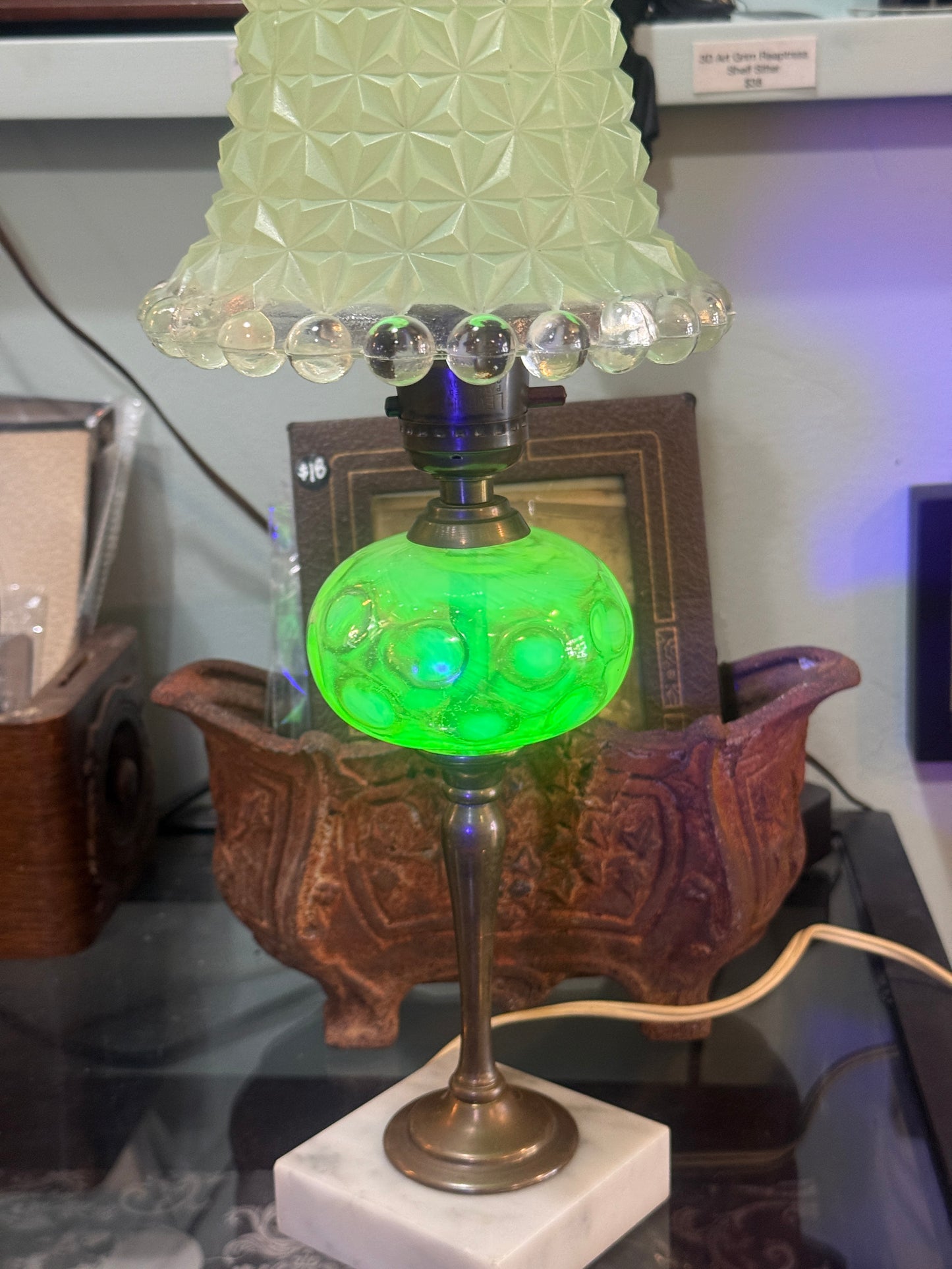 Antique Uranium Glass Budoir Lamp