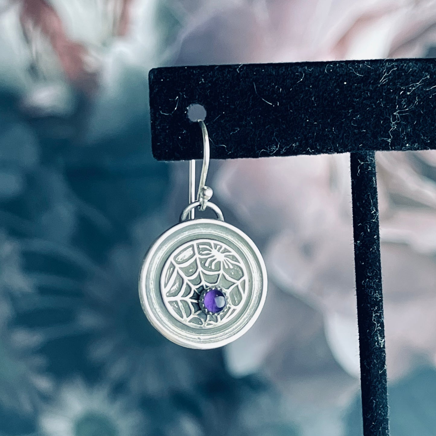 Gothic Victorian Handmade Amethyst Spider Web Earrings