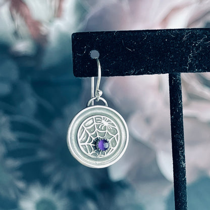 Gothic Victorian Handmade Amethyst Spider Web Earrings