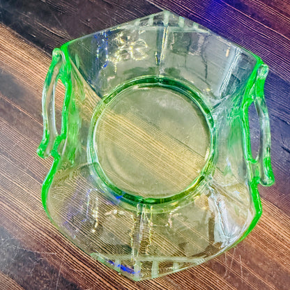 Antique Uranium Glass Curled Candy Dish